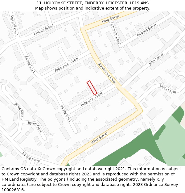 11, HOLYOAKE STREET, ENDERBY, LEICESTER, LE19 4NS: Location map and indicative extent of plot