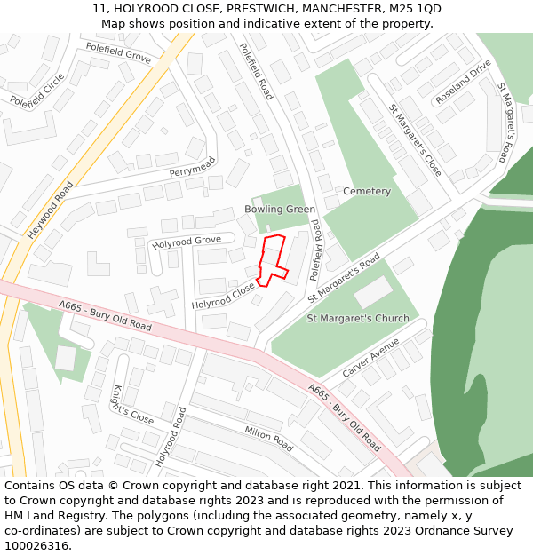 11, HOLYROOD CLOSE, PRESTWICH, MANCHESTER, M25 1QD: Location map and indicative extent of plot