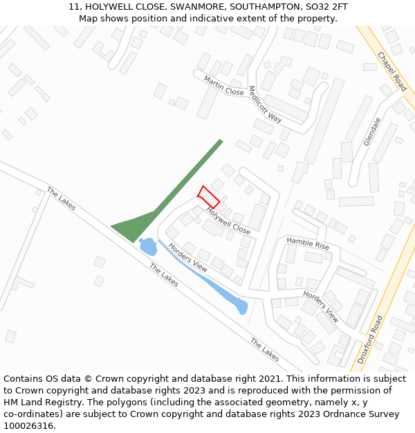 11, HOLYWELL CLOSE, SWANMORE, SOUTHAMPTON, SO32 2FT: Location map and indicative extent of plot