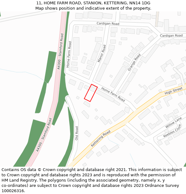 11, HOME FARM ROAD, STANION, KETTERING, NN14 1DG: Location map and indicative extent of plot