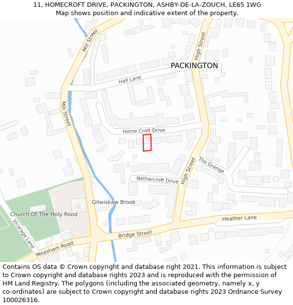 11, HOMECROFT DRIVE, PACKINGTON, ASHBY-DE-LA-ZOUCH, LE65 1WG: Location map and indicative extent of plot