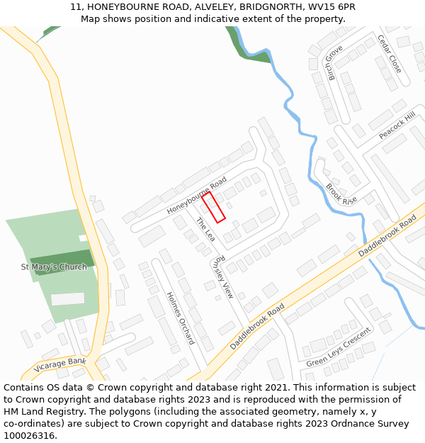 11, HONEYBOURNE ROAD, ALVELEY, BRIDGNORTH, WV15 6PR: Location map and indicative extent of plot