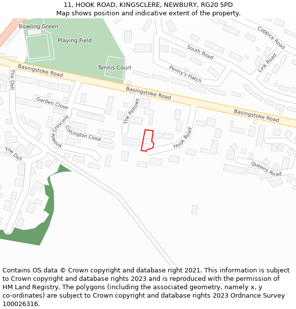 11, HOOK ROAD, KINGSCLERE, NEWBURY, RG20 5PD: Location map and indicative extent of plot