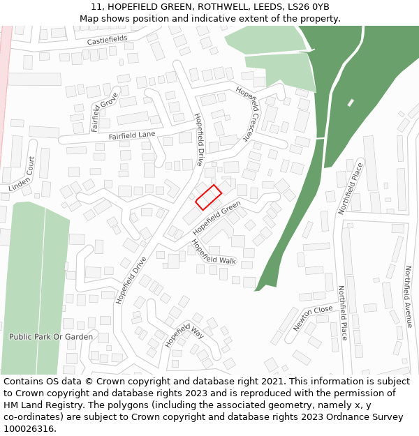 11, HOPEFIELD GREEN, ROTHWELL, LEEDS, LS26 0YB: Location map and indicative extent of plot