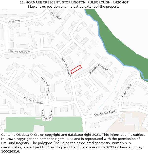 11, HORMARE CRESCENT, STORRINGTON, PULBOROUGH, RH20 4QT: Location map and indicative extent of plot