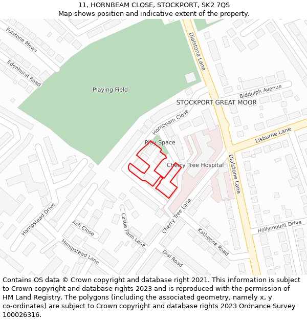 11, HORNBEAM CLOSE, STOCKPORT, SK2 7QS: Location map and indicative extent of plot