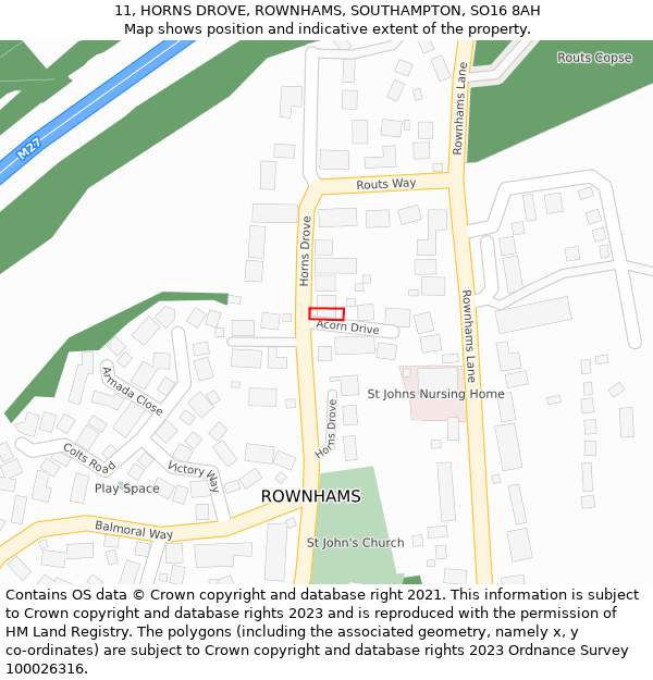 11, HORNS DROVE, ROWNHAMS, SOUTHAMPTON, SO16 8AH: Location map and indicative extent of plot