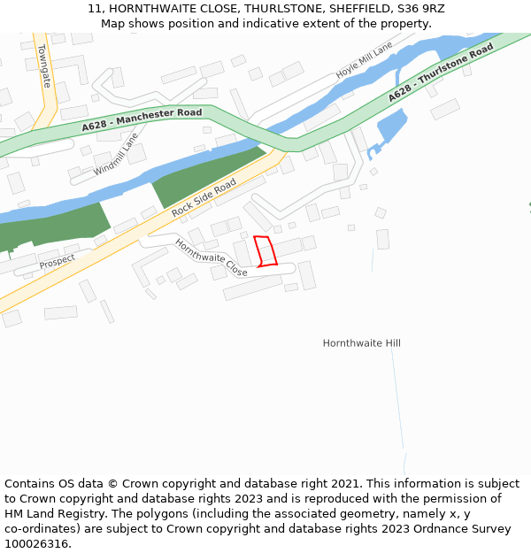 11, HORNTHWAITE CLOSE, THURLSTONE, SHEFFIELD, S36 9RZ: Location map and indicative extent of plot