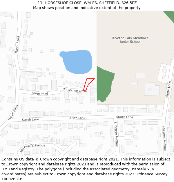 11, HORSESHOE CLOSE, WALES, SHEFFIELD, S26 5PZ: Location map and indicative extent of plot