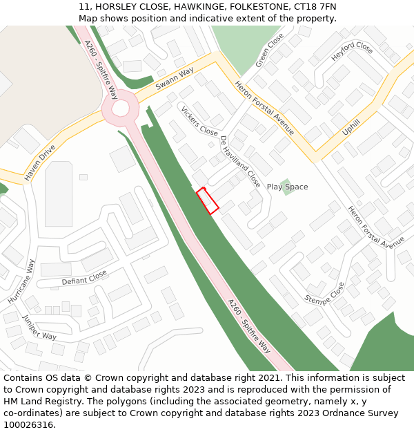 11, HORSLEY CLOSE, HAWKINGE, FOLKESTONE, CT18 7FN: Location map and indicative extent of plot