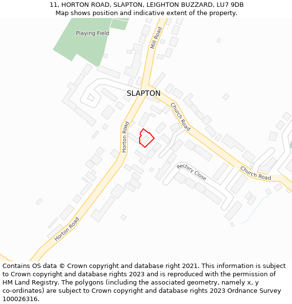 11, HORTON ROAD, SLAPTON, LEIGHTON BUZZARD, LU7 9DB: Location map and indicative extent of plot