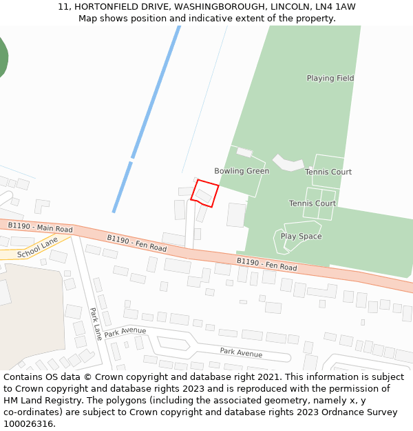 11, HORTONFIELD DRIVE, WASHINGBOROUGH, LINCOLN, LN4 1AW: Location map and indicative extent of plot