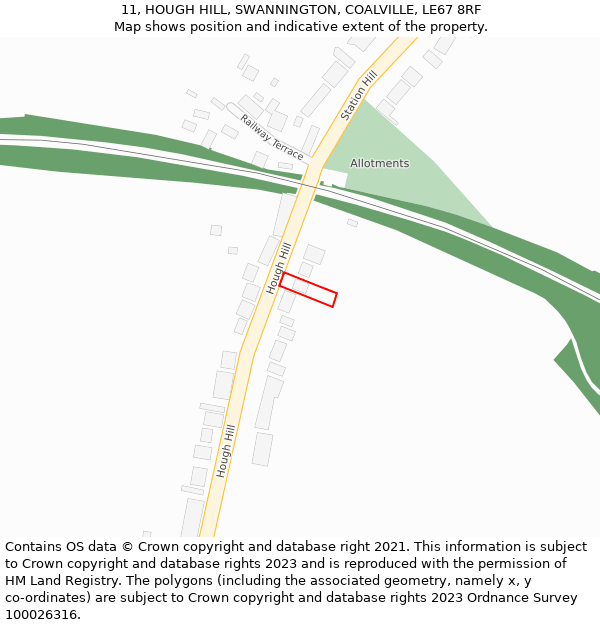 11, HOUGH HILL, SWANNINGTON, COALVILLE, LE67 8RF: Location map and indicative extent of plot