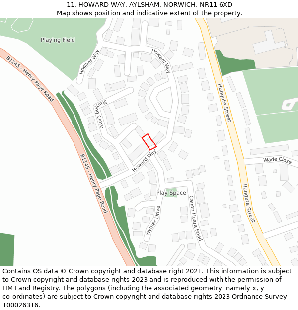 11, HOWARD WAY, AYLSHAM, NORWICH, NR11 6XD: Location map and indicative extent of plot