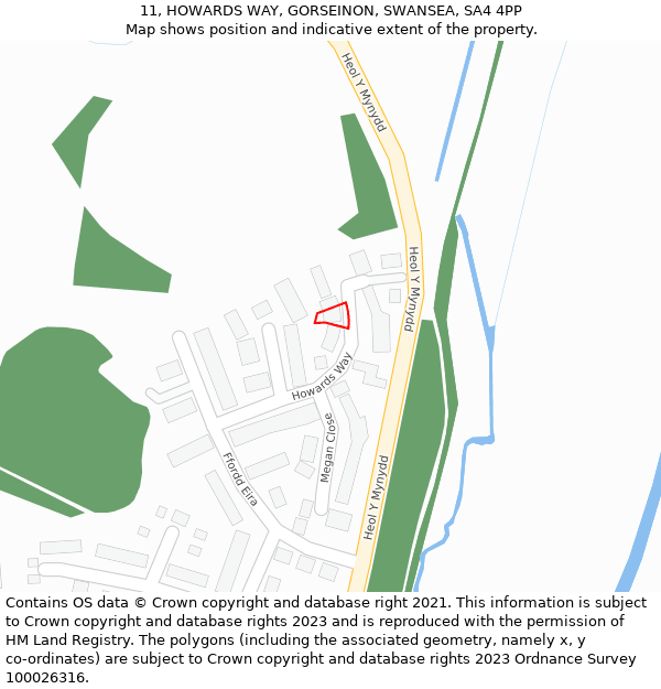 11, HOWARDS WAY, GORSEINON, SWANSEA, SA4 4PP: Location map and indicative extent of plot