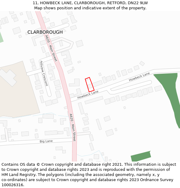 11, HOWBECK LANE, CLARBOROUGH, RETFORD, DN22 9LW: Location map and indicative extent of plot