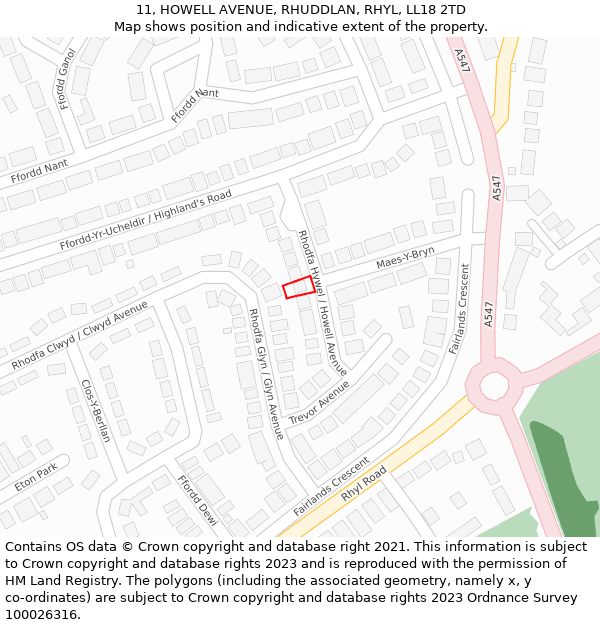 11, HOWELL AVENUE, RHUDDLAN, RHYL, LL18 2TD: Location map and indicative extent of plot