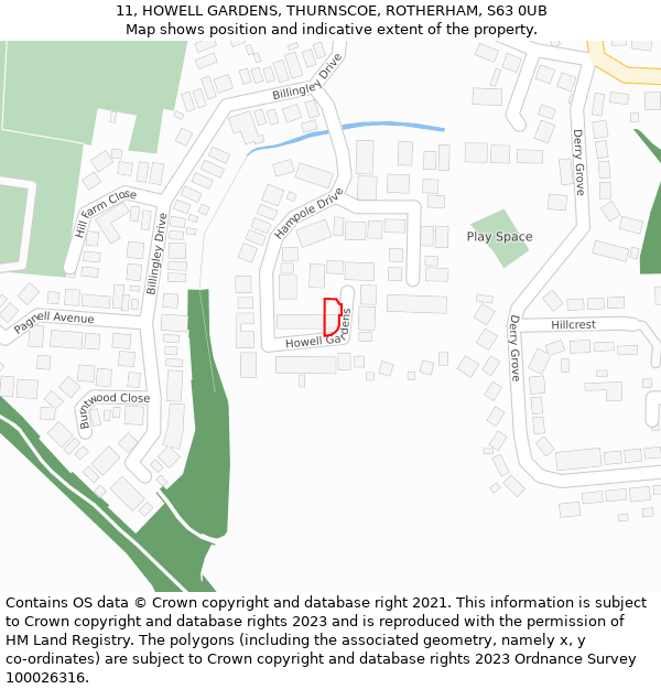 11, HOWELL GARDENS, THURNSCOE, ROTHERHAM, S63 0UB: Location map and indicative extent of plot