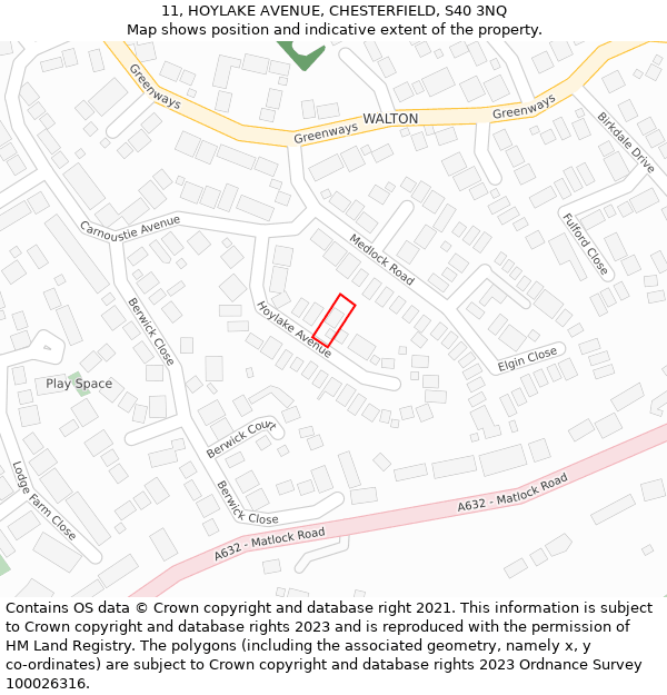 11, HOYLAKE AVENUE, CHESTERFIELD, S40 3NQ: Location map and indicative extent of plot