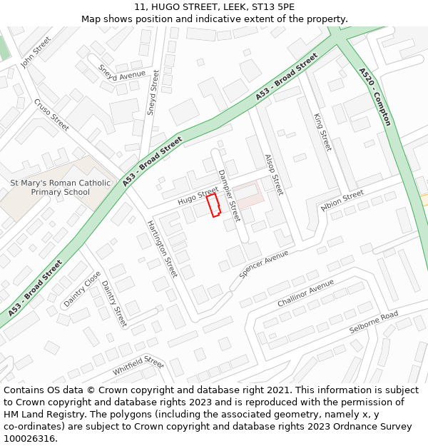 11, HUGO STREET, LEEK, ST13 5PE: Location map and indicative extent of plot