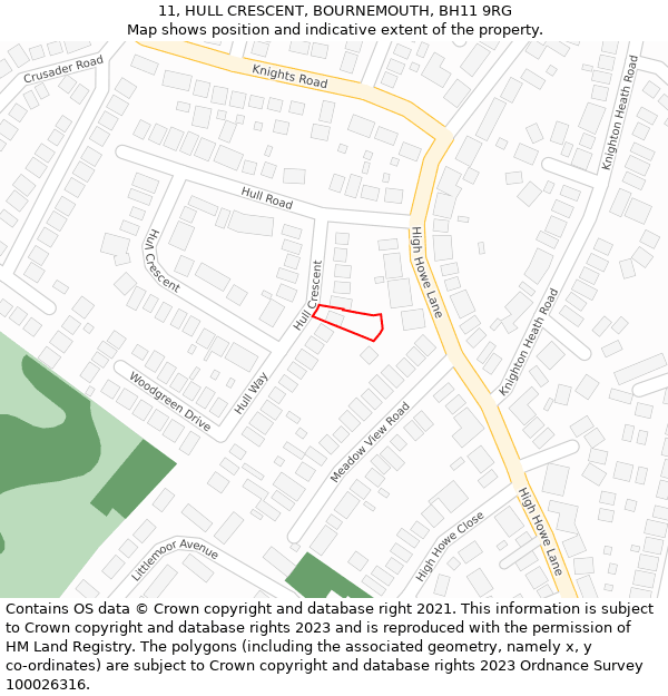 11, HULL CRESCENT, BOURNEMOUTH, BH11 9RG: Location map and indicative extent of plot