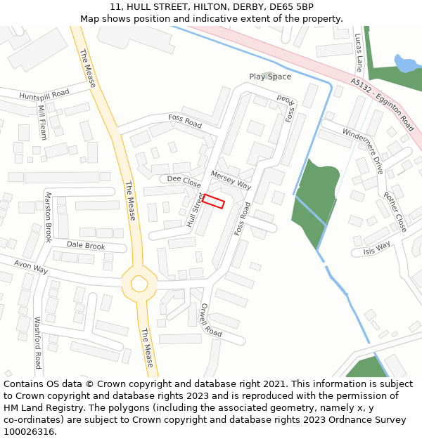 11, HULL STREET, HILTON, DERBY, DE65 5BP: Location map and indicative extent of plot