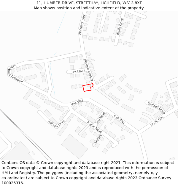 11, HUMBER DRIVE, STREETHAY, LICHFIELD, WS13 8XF: Location map and indicative extent of plot