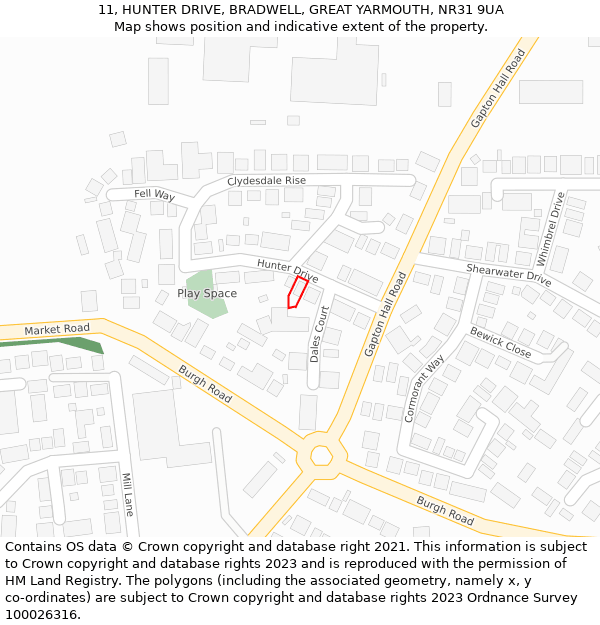 11, HUNTER DRIVE, BRADWELL, GREAT YARMOUTH, NR31 9UA: Location map and indicative extent of plot