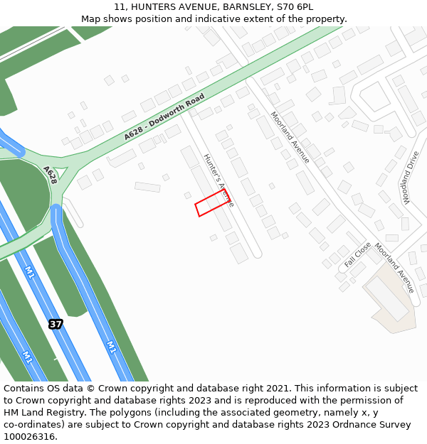 11, HUNTERS AVENUE, BARNSLEY, S70 6PL: Location map and indicative extent of plot