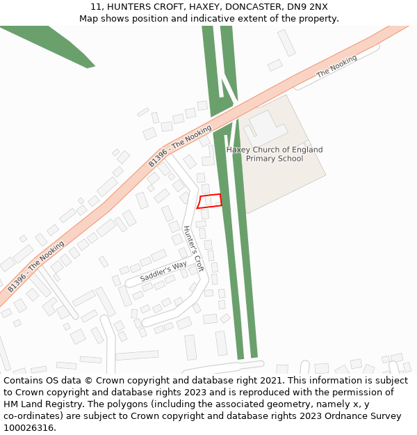 11, HUNTERS CROFT, HAXEY, DONCASTER, DN9 2NX: Location map and indicative extent of plot