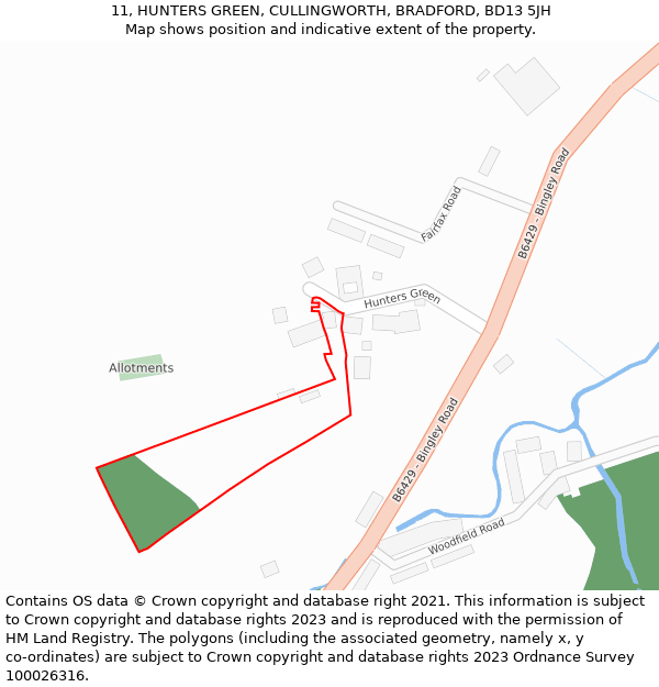 11, HUNTERS GREEN, CULLINGWORTH, BRADFORD, BD13 5JH: Location map and indicative extent of plot