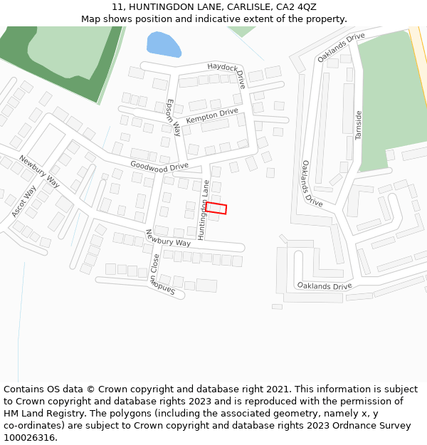 11, HUNTINGDON LANE, CARLISLE, CA2 4QZ: Location map and indicative extent of plot