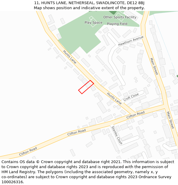 11, HUNTS LANE, NETHERSEAL, SWADLINCOTE, DE12 8BJ: Location map and indicative extent of plot