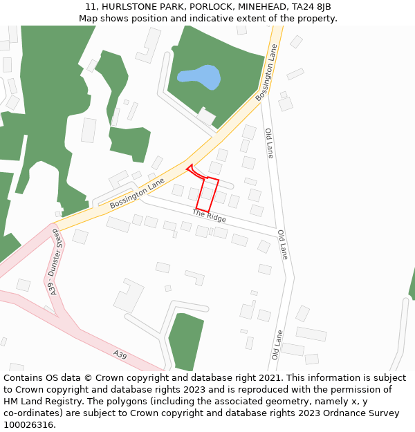 11, HURLSTONE PARK, PORLOCK, MINEHEAD, TA24 8JB: Location map and indicative extent of plot
