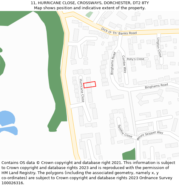 11, HURRICANE CLOSE, CROSSWAYS, DORCHESTER, DT2 8TY: Location map and indicative extent of plot