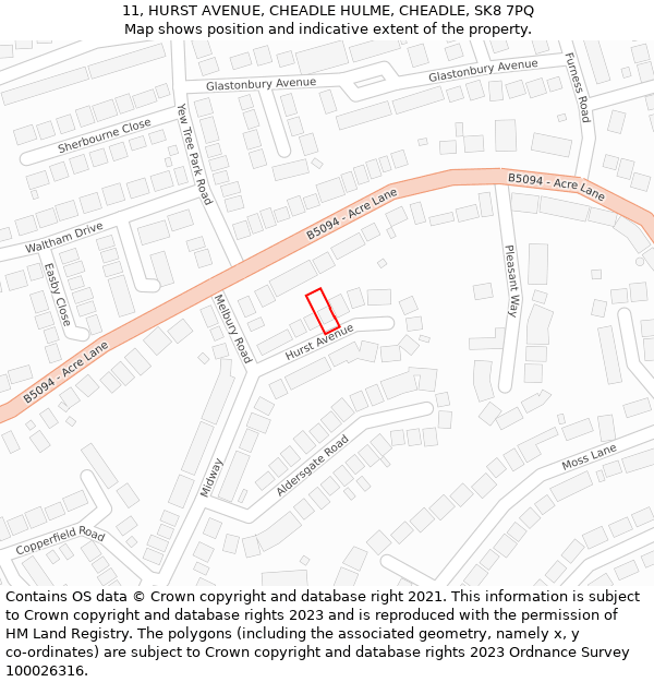 11, HURST AVENUE, CHEADLE HULME, CHEADLE, SK8 7PQ: Location map and indicative extent of plot