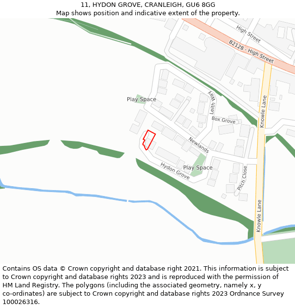 11, HYDON GROVE, CRANLEIGH, GU6 8GG: Location map and indicative extent of plot