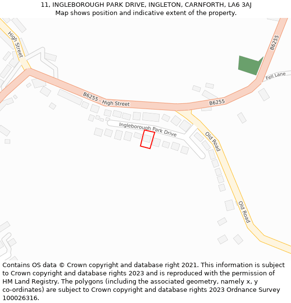 11, INGLEBOROUGH PARK DRIVE, INGLETON, CARNFORTH, LA6 3AJ: Location map and indicative extent of plot