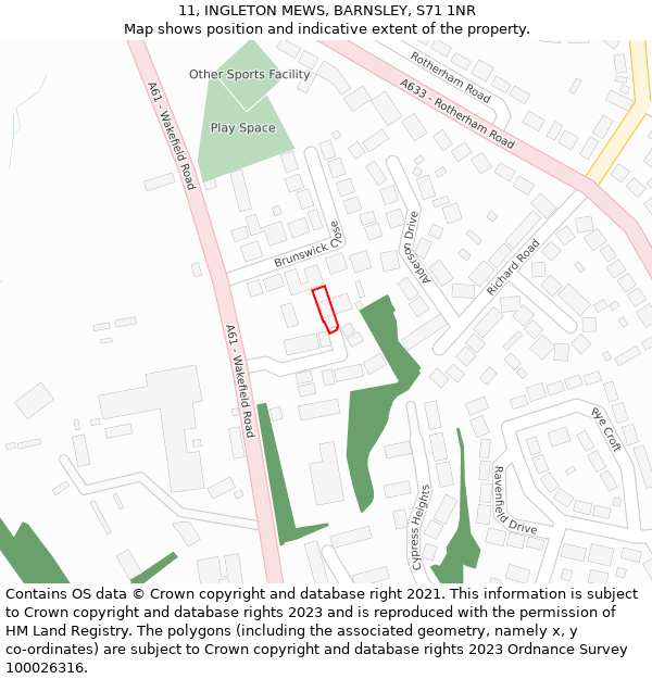 11, INGLETON MEWS, BARNSLEY, S71 1NR: Location map and indicative extent of plot