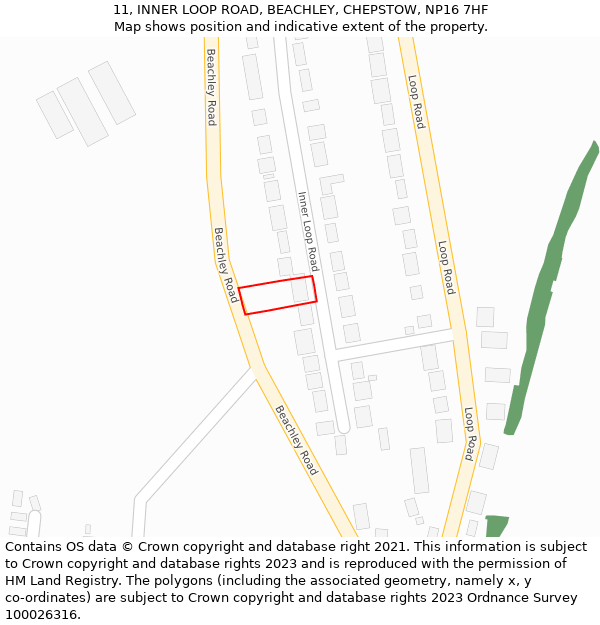 11, INNER LOOP ROAD, BEACHLEY, CHEPSTOW, NP16 7HF: Location map and indicative extent of plot