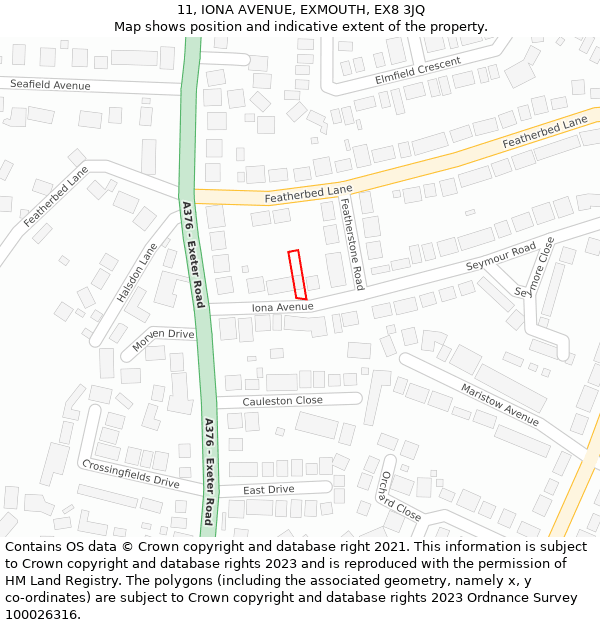 11, IONA AVENUE, EXMOUTH, EX8 3JQ: Location map and indicative extent of plot