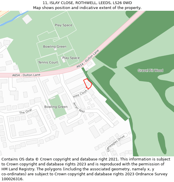 11, ISLAY CLOSE, ROTHWELL, LEEDS, LS26 0WD: Location map and indicative extent of plot