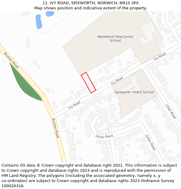 11, IVY ROAD, SPIXWORTH, NORWICH, NR10 3PX: Location map and indicative extent of plot