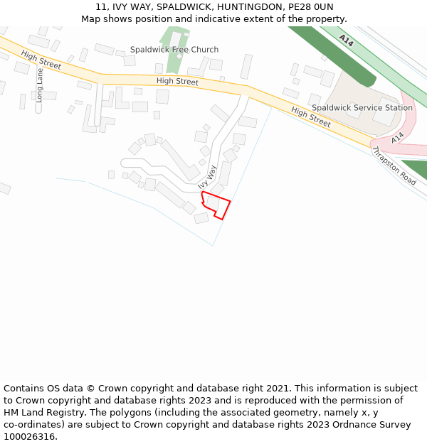 11, IVY WAY, SPALDWICK, HUNTINGDON, PE28 0UN: Location map and indicative extent of plot