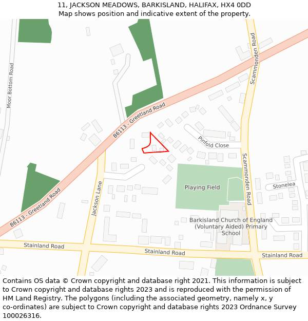 11, JACKSON MEADOWS, BARKISLAND, HALIFAX, HX4 0DD: Location map and indicative extent of plot