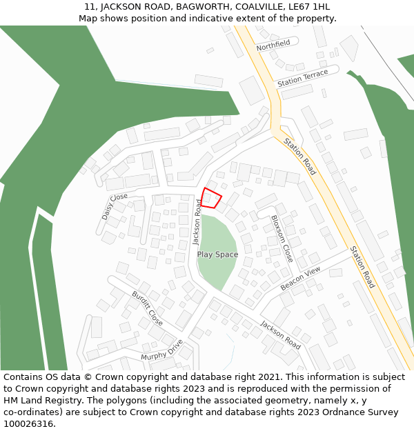 11, JACKSON ROAD, BAGWORTH, COALVILLE, LE67 1HL: Location map and indicative extent of plot
