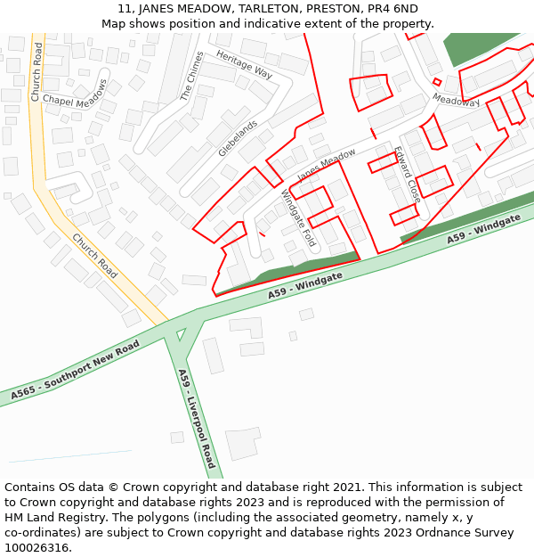 11, JANES MEADOW, TARLETON, PRESTON, PR4 6ND: Location map and indicative extent of plot