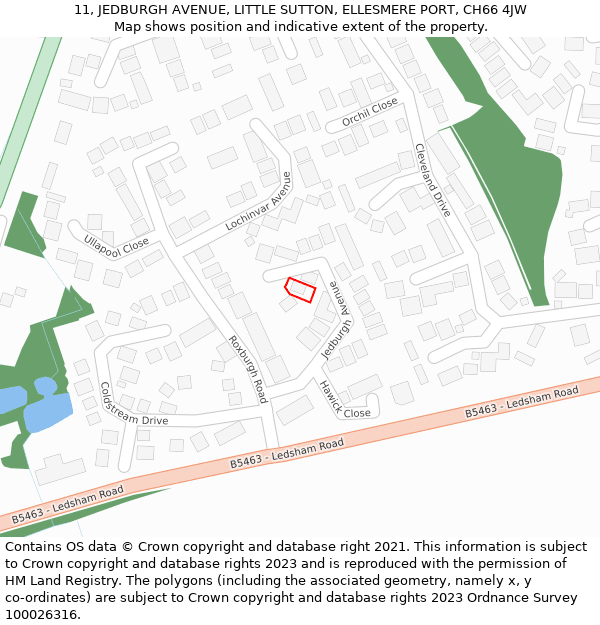 11, JEDBURGH AVENUE, LITTLE SUTTON, ELLESMERE PORT, CH66 4JW: Location map and indicative extent of plot
