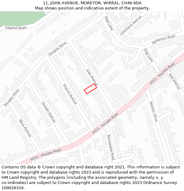 11, JOAN AVENUE, MORETON, WIRRAL, CH46 6DA: Location map and indicative extent of plot