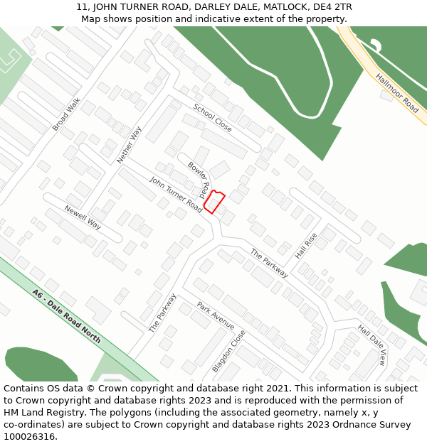 11, JOHN TURNER ROAD, DARLEY DALE, MATLOCK, DE4 2TR: Location map and indicative extent of plot